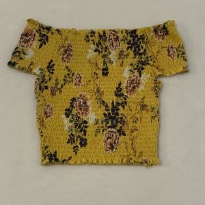 rue21, M, yellow floral off the shoulder crop top